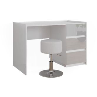 Vicco Tocador Marla, Blanco Alto Brillo, 120 Cm Con Taburete