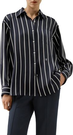 LilySilk Silk Twill Striped Button-Down Shirt in Navy&white Stripe at Nordstrom, Size X-Small