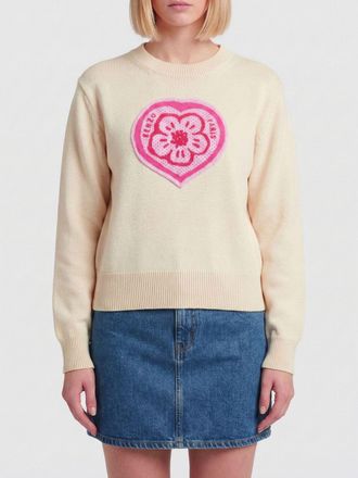 Kenzo Cotton and Wool Crew Neck Knit Top with Boke Heart Logo