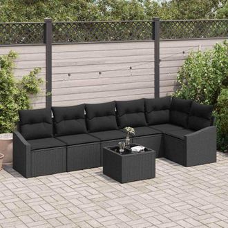 vidaXL Conjunto De Comedor De Jard&iacute;n Con Coj&iacute;n 7 Pcs Negro Vidaxl