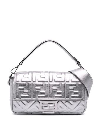 Fendi 2010-2025 Zucca Embossed Leather Baguette satchel - women - Calf Leather - One Size - Silver