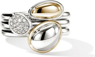 John Hardy Surf Pebble Set of 3 Stacking Rings in Silver And Gold at Nordstrom, Size 6