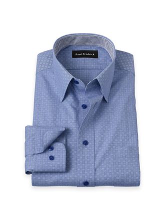 Paul Fredrick Slim Fit Non-iron Cotton Solid Dress Shirt With Contrast Trim