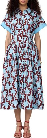 Diane Von F&uuml;rstenberg Alima Palm Print Stretch Cotton Shirtdress in Haritage Palm Mininirvana at Nordstrom, Size Xx-Small