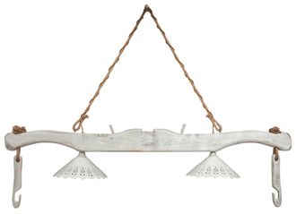 Biscottini International Biscottini - Lampadario Obtenido De Un Juego Trabajado Artesanalmente De Madera Maciza De Tilo Y Completo De Dos Pantallas De Cer&aacute;mica Blanca