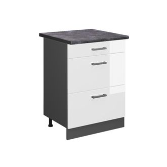 Vicco Mueble Bajo De Cocina R-line, Blanco Alto Brillo, 60 Cm Con Cajones, Et Antracita Vicco