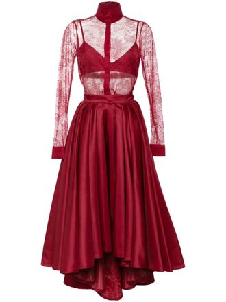 Saiid Kobeisy lace pleated playsuit - Red