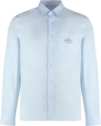 Prada Casual Shirts, male, Blue, Size: M Cotton Dress Shirt