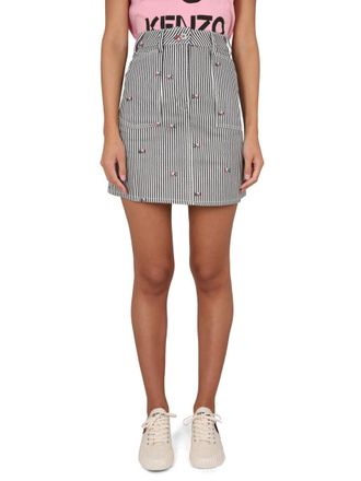 Kenzo Printed Denim Miniskirt - Blue