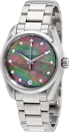 Omega Pre-owned Omega Seamaster Aqua Terra Diamond Black (Tahiti) Mother of Pearl Dial Ladies Watch 231.10.39.21.57.001