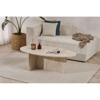 Dmora Mesa De Centro Parona, Forma Ovalada, Tapa De Madera Nobilitada, Color Blanco, 120x65x40h Cm Blanco M&aacute;rmol