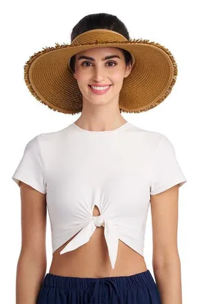 Coolibar Frayed Rolled Visor, UPF 50+ Sun Protection in Toast Brown at Nordstrom