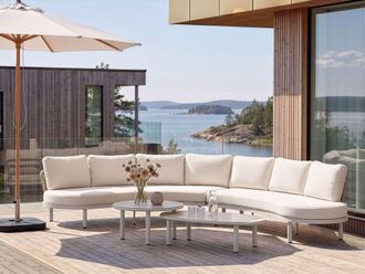 Beliani Conjunto Modular De Exterior Sof&aacute; Curvo Con Mesa 6 Plazas Estructura De Metal Tablero De Vidrio Templado Beige Claro Oriolo
