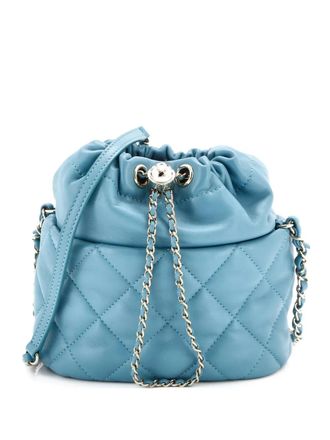 Chanel CC Pearl Drawstring Quilted Lambskin Small bucket bag - Blu