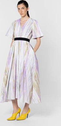 Roksanda Ilincic Sana Printed V-Neck Midi Dress in Brush Chalk /Wisteria at Nordstrom, Size 10