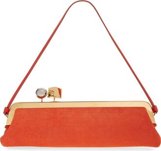 Jacquemus La Pochette Salon Croc Embossed Suede Clutch in Red Orange 477 at Nordstrom