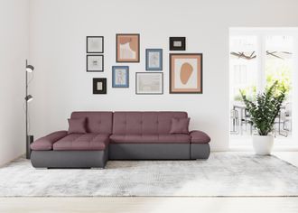 Domo Collection Ecksofa »Moric, L-Form, XXL-Sofa - Breite 300cm, viel Platz, auch in Cord« wahlweise mit Bettfunktion und Armteilverstellung, grau-beere