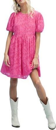 Wishlist Textured Floral Puff Sleeve Minidress in Fuchsia at Nordstrom Rack, Size Medium