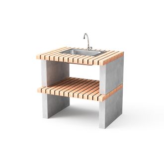Movelar Movelar - M&oacute;dulo Lavabo Y Grifer&iacute;a Albufeira Para Barbacoa De Obra Prefabricada (gris, Naranja - 95 X 70 X 80 Cm) - Uso En Exteriores