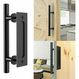 OEM Manilla Retro Para Puerta Corredera, Aluminio Negro, De Apertura Y Cierre A Ras, Juego De Manillas De Madera Para Puerta Corredera, 30 Cm, Semaket