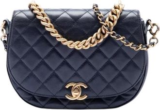 Chanel Pre-owned Quilted Satchel - Dames - Vintage Schoudertas - Blauw - ONE Size - Leer - Vintage