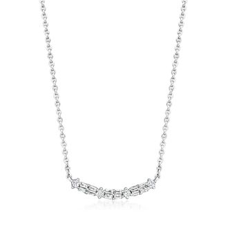 RS Pure by Ross-Simons Round and Baguette Diamond Curved Bar Necklace in Sterling Silver