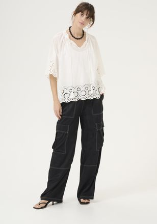Culture Blouse met korte mouwen Relaxed fit Spring Gardenia white