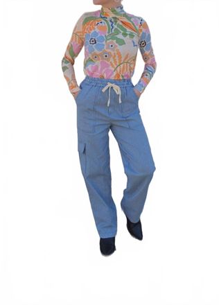 FRNCH Striped Jean Pants In Blue