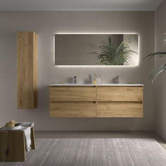 Cygnus Bath Mueble Ba&ntilde;o Bequia 160cm Y Lavabo Mineralsolid Roble 160x45x56