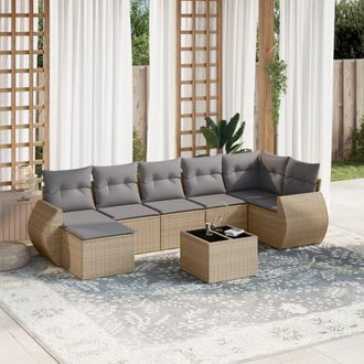 vidaXL Vidaxl - Juego De Sof&aacute;s De Jard&iacute;n Con Cojines Beige 8 Pzas Rat&aacute;n Pe