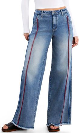 Wash Lab Denim High Waist Wide Leg Piping Jeans in Relaxed Blue at Nordstrom, Size 34