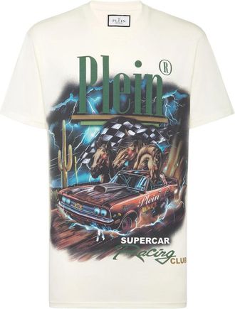 Philipp Plein Tops, Dames, Wit, S, Katoen, T-shirt Round Neck SS Racing Club