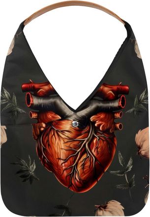 Generic Human Heart and Flower Reusable Lightweight Grocery Bags - Foldable Into Compact Pouch, Washable & Sturdy, Multipurpose for Shopping and Travel