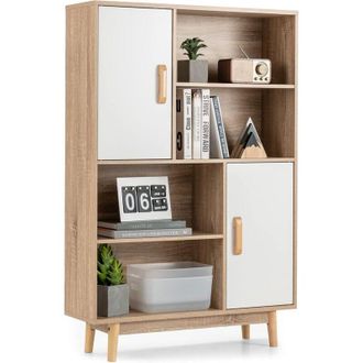Costway Costway - Librer&iacute;a De Madera, Estanter&iacute;a Con 4 Niveles Y 2 Puertas, Almohadillas Anti Rasgu&ntilde;os, Dispositivo Antivuelco (blanco)