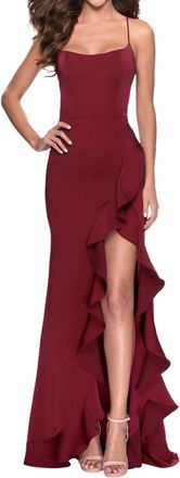La Femme Form Fitting Faux Wrap Prom Dress In Red