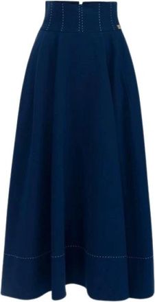 Elisabetta Franchi Gonna a ruota in cr&ecirc;pe leggero - Dames - Midirokken - Blauw - XL - Polyester - Rokken