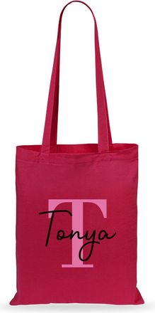 eBuy GB Personalised Tote Bag, Custom Alphabet Cotton Shopper with Initial & Name, Birthday Gift Bag, Goodie Bag, Kids Party Bags, Bag For Life, Reusable Bag 