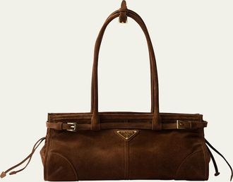 Prada Buckle Suede Shoulder Bag