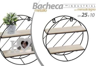 Trade Shop Trade Shop - Bacheca In Metallo Rotonda Da Parete Con Mensole In Legno 25 X 10 Cm Nero 832161
