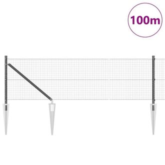 Berkfield Home Modern Welded Wire Fence with 13 Spike Posts Grey 0.5x100 m Steel in Dark Grey