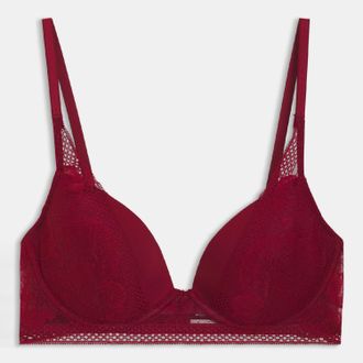 HUGO BOSS Damesbeha Boss van microvezel met diepe V-hals en pioenrozenkant in rood