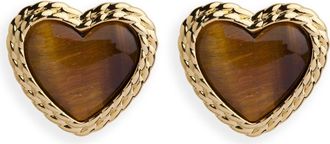 Argento Vivo Semiprecious Stone Heart Stud Earrings in Gold/Tigers Eye at Nordstrom