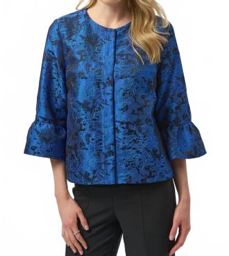 Joseph Ribkoff Floral Print 3/4 Sleeves Trapeze Jacket In Black/blue