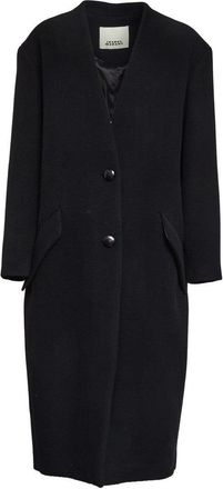 Isabel Marant Collarless Long Wool-Blend Coat With Satin Lining