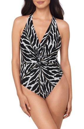 Magic Suit By Miraclesuit Sand Tracks Drew Strappy One-Piece Swimsuit in Black/White at Nordstrom, Size 16