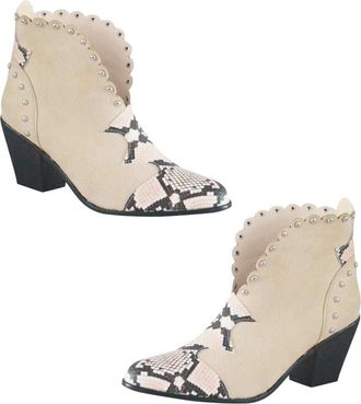 Yardwe Mid-heel Rivet Pointed Boots for Women Thick Heel Autumn Winter Short Ankle Shoes Fashionable PU Insole Casual and Party Footwear Comfortable Office a