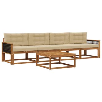 vidaXL Conjunto De Sof&aacute;s De Exterior Con Coj&iacute;n 5 Pcs Natural Y Beige Vidaxl