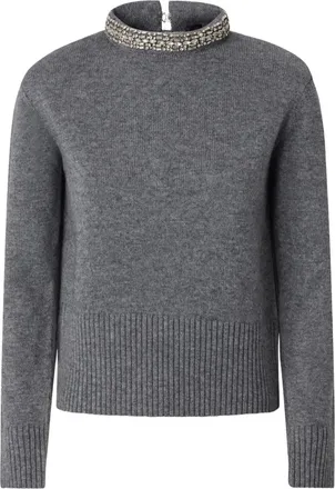 Pinko Knitted Grey Pullover Sweater With Bead Embellishments