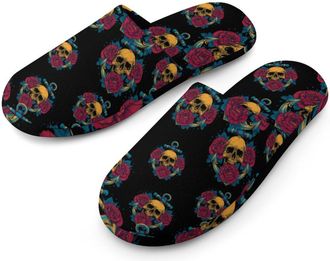 Generic Anchors Skull Tattoo Mens Cozy Memory Foam Slippers Warm Cotton House Shoes Comfy Slipper for Indoor Outdoor