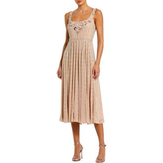 Mac Duggal Sleeveless Scoop Neck Beaded Georgette Midi Dress in Rose at Nordstrom, Size 10
